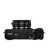 Fujifilm X-E5 Kamera mit XF23mm F2.8 Objektiv, schwarz, Top-Ansicht.